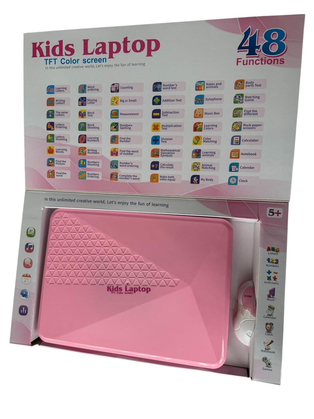 Laptop educativ pentru copii – Kids Laptop, 48 funcții, ecran TFT color, roz, 5+