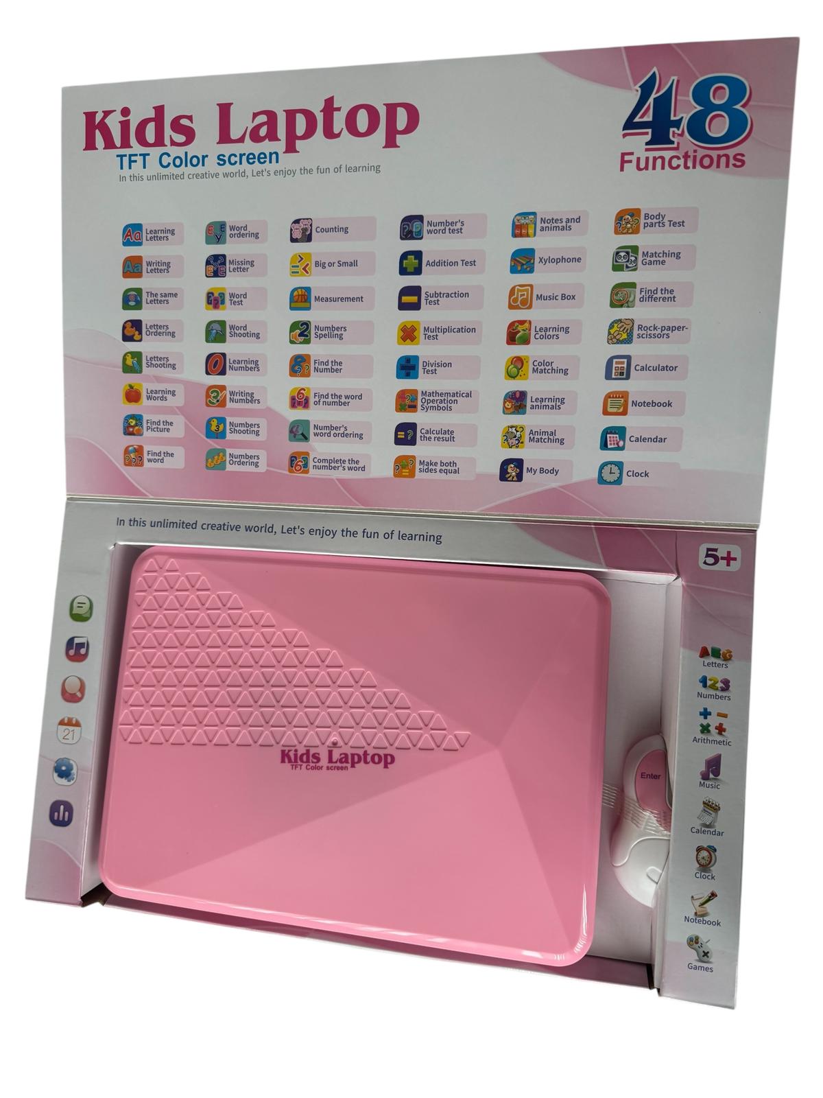 Laptop educativ pentru copii – Kids Laptop, 48 funcții, ecran TFT color, roz, 5+