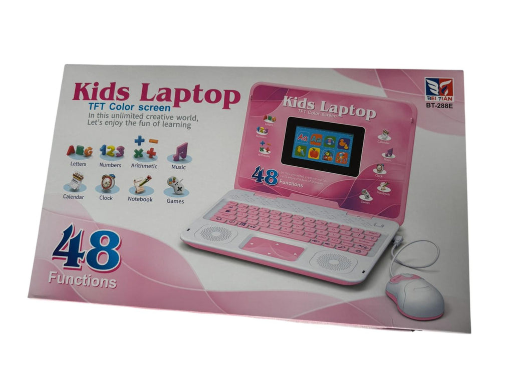 Laptop educativ pentru copii – Kids Laptop, 48 funcții, ecran TFT color, roz, 5+