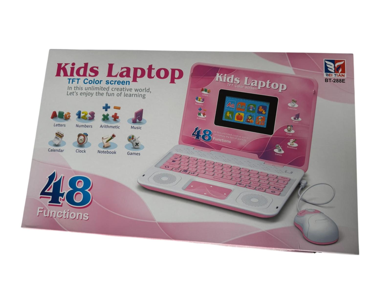 Laptop educativ pentru copii – Kids Laptop, 48 funcții, ecran TFT color, roz, 5+