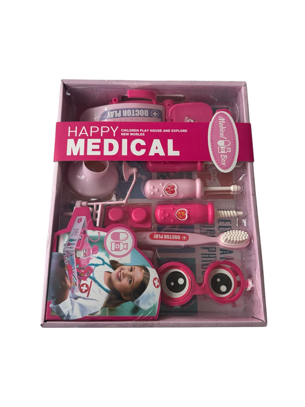 Set Doctor pentru Copii „Happy Medical” – Trusă Medicală Roz cu Accesorii, 29 x 23,5 x 5 cm