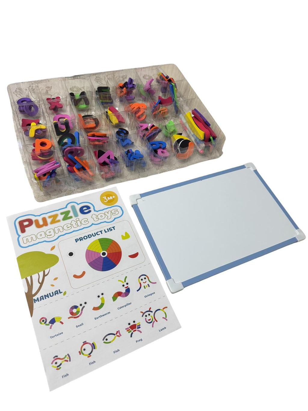 Set educativ Puzzle Magnetic cu tablă – Litere, cifre și forme – 3+ ani