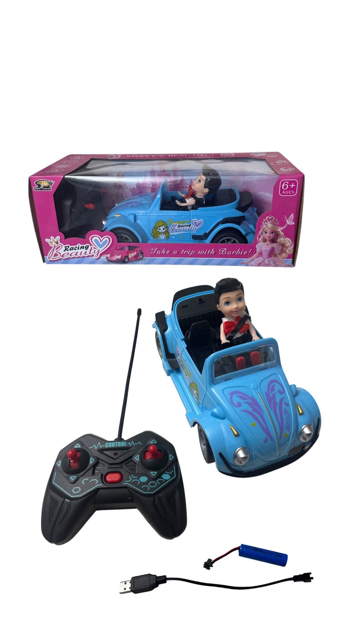 Mașinuță R/C de Jucărie cu telecomandă și păpușă