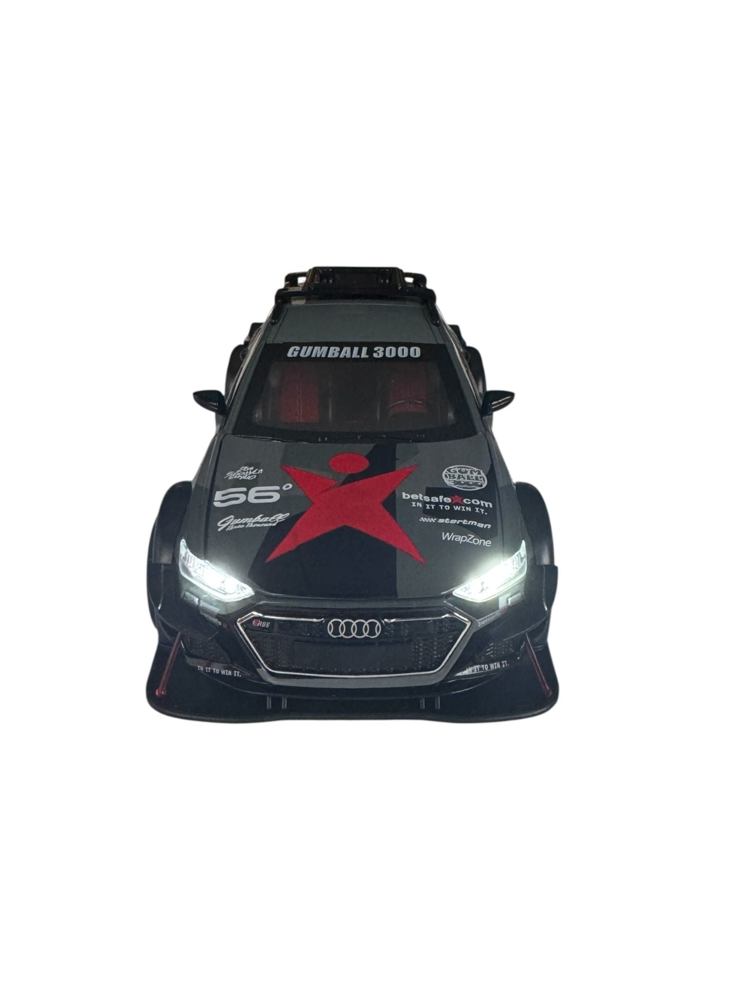 Mașină metalică tip Audi RS6 Gumball 3000 cu lumini și sunet