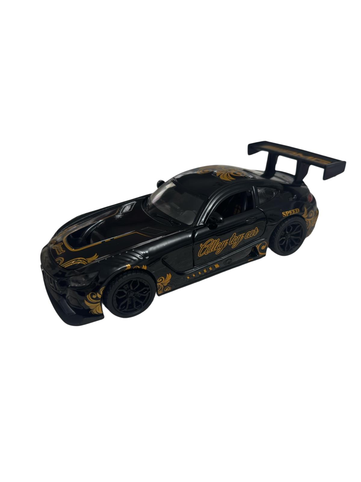 Mașină metalică sport neagră, lumini, sunet și funcție pull-back, de jucărie