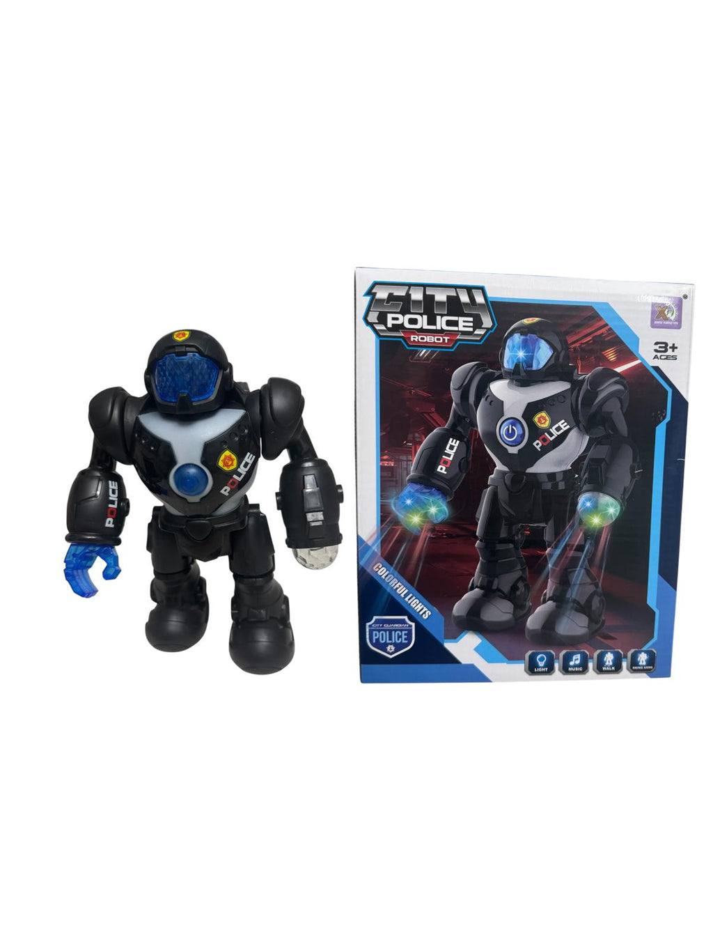 Robot Interactiv de Jucărie City Police cu Lumini și Sunete, Funcție Mers și Mișcare Brațe, 21 cm