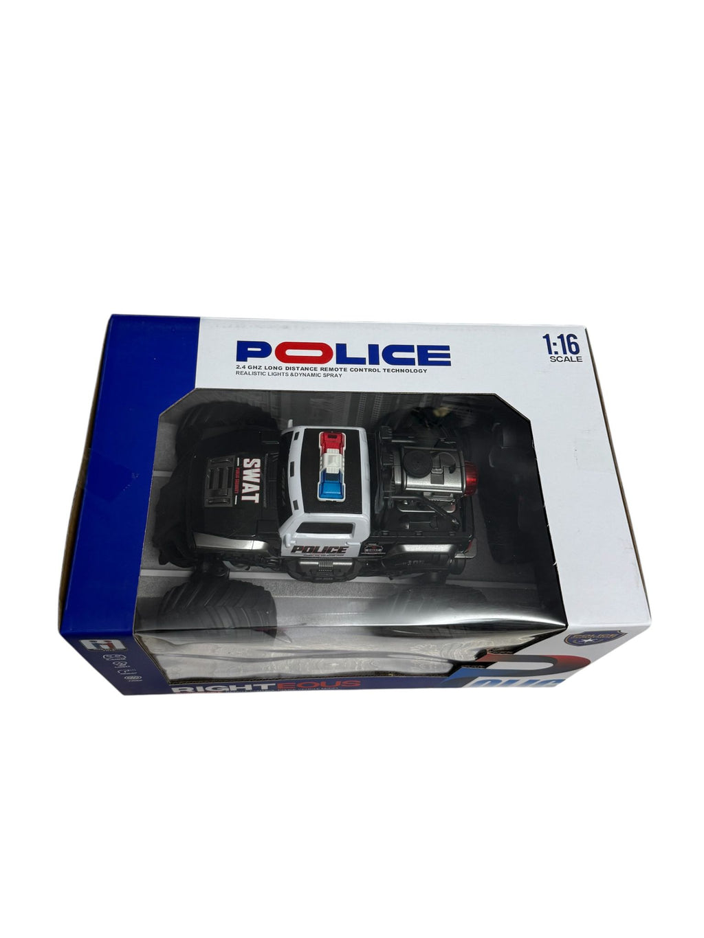 Mașină cu telecomandă RC Off-Road Poliție de Jucărie, 2.4GHz, cu lumini LED și funcție spray, 6+ ani
