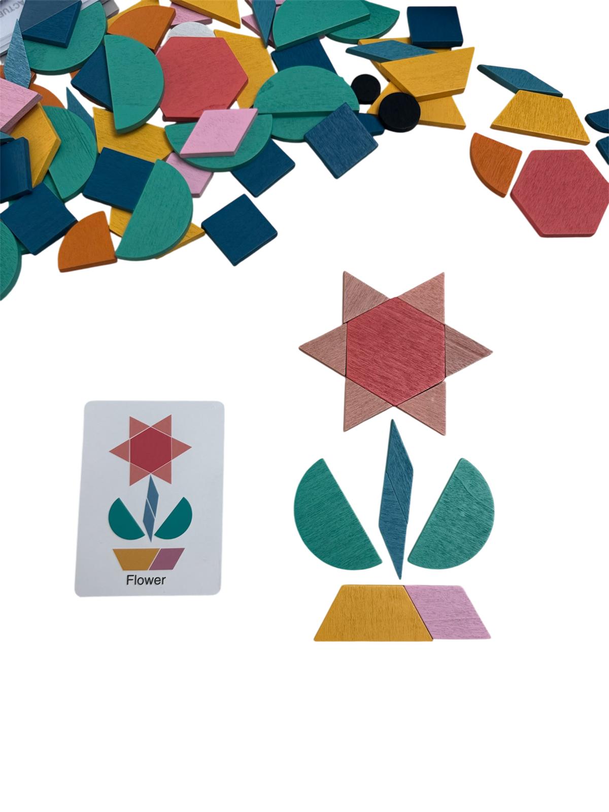 Puzzle creativ și educativ – 180 piese forme geometrice din lemn, 3+ ani