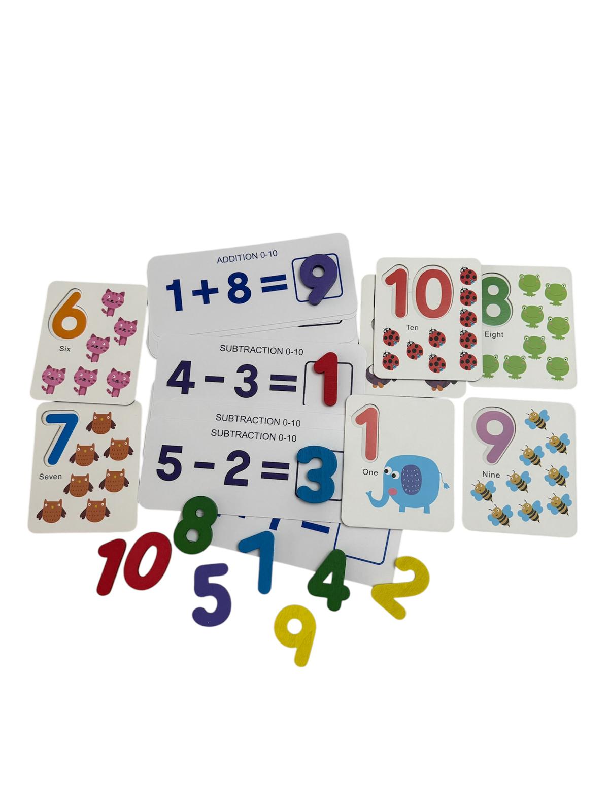 Set Educativ și Interactiv Matematică – Adunări și scăderi, cu bețișoare și cartonașe, 3+ ani