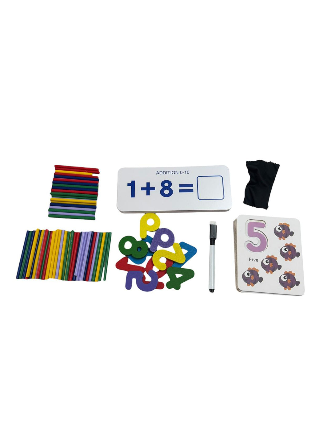 Set Educativ și Interactiv Matematică – Adunări și scăderi, cu bețișoare și cartonașe, 3+ ani