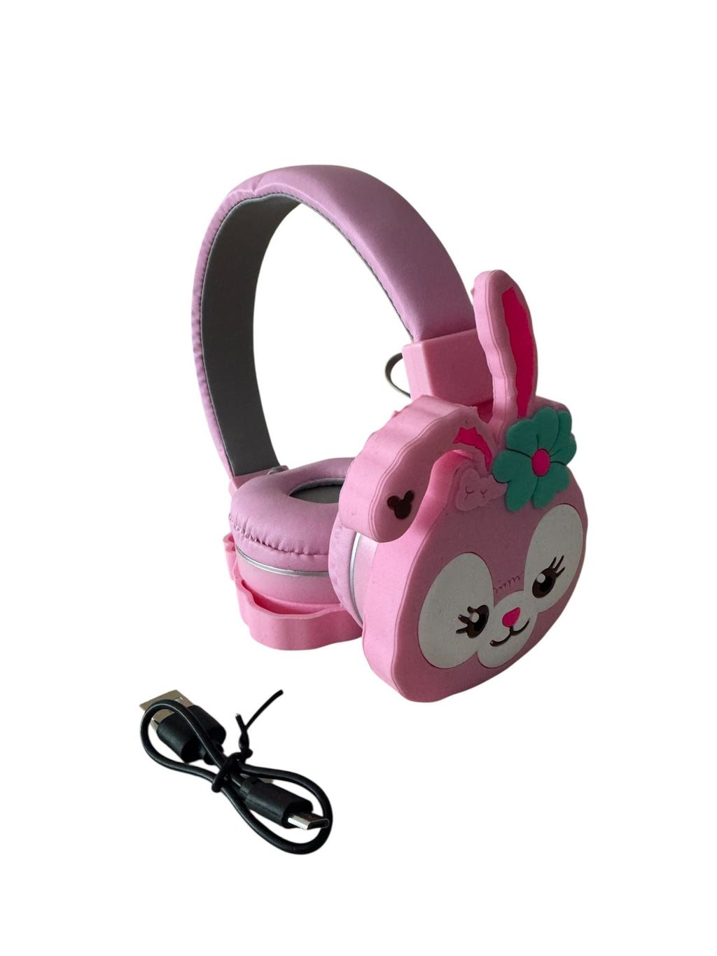 Căști Bluetooth 5.3 pentru Copii, model Iepuraș, 40 mm, microfon integrat, Super Bass, roz
