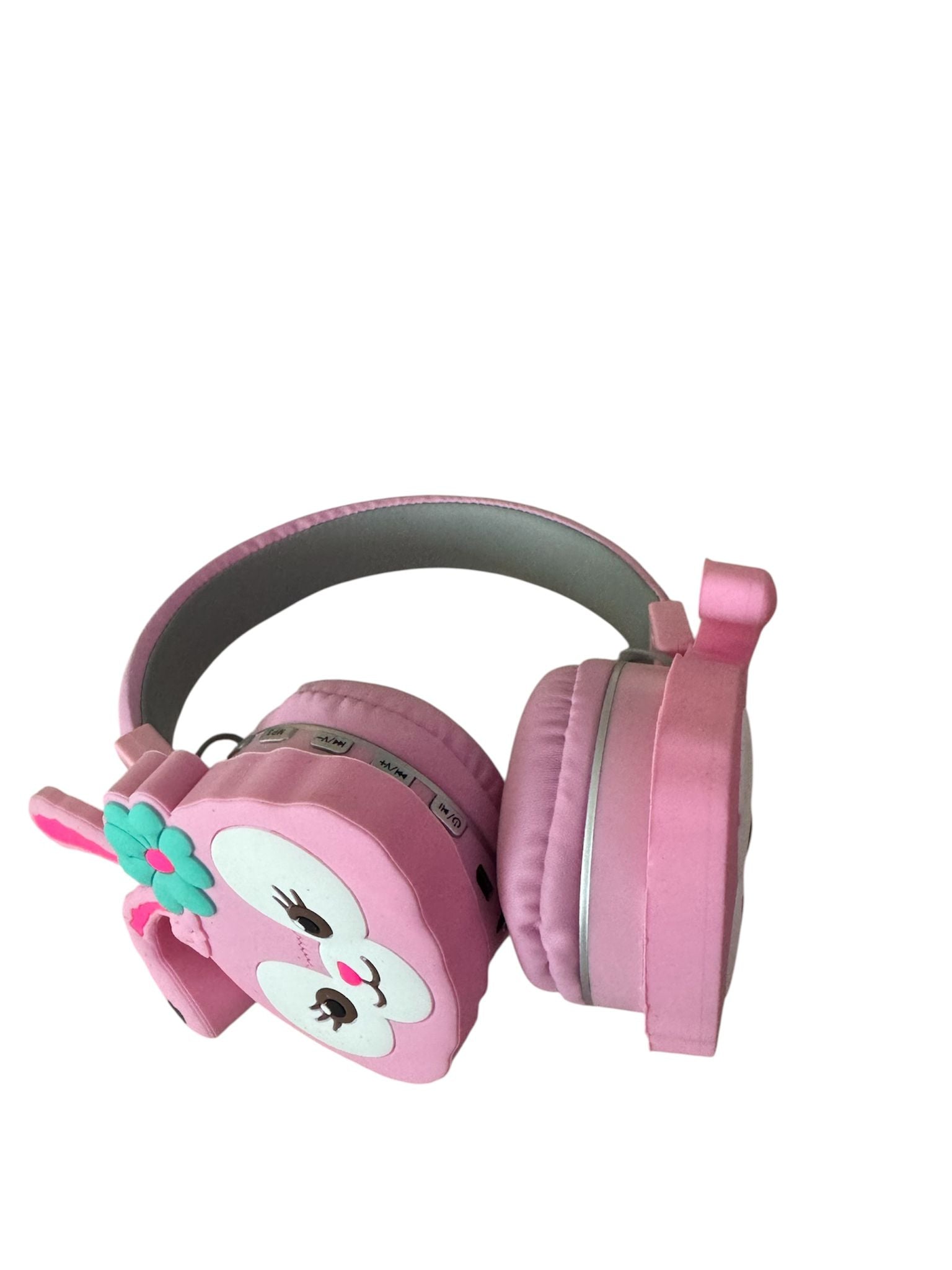Căști Bluetooth 5.3 pentru Copii, model Iepuraș, 40 mm, microfon integrat, Super Bass, roz