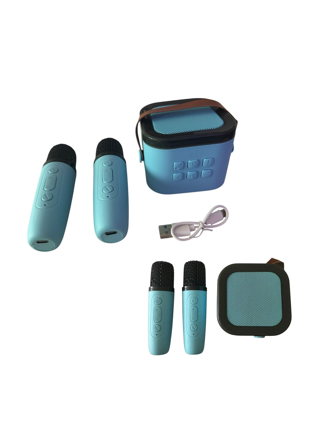 Boxă Portabilă Karaoke cu 2 Microfoane Wireless, Bluetooth, Lumini RGB, Albastru