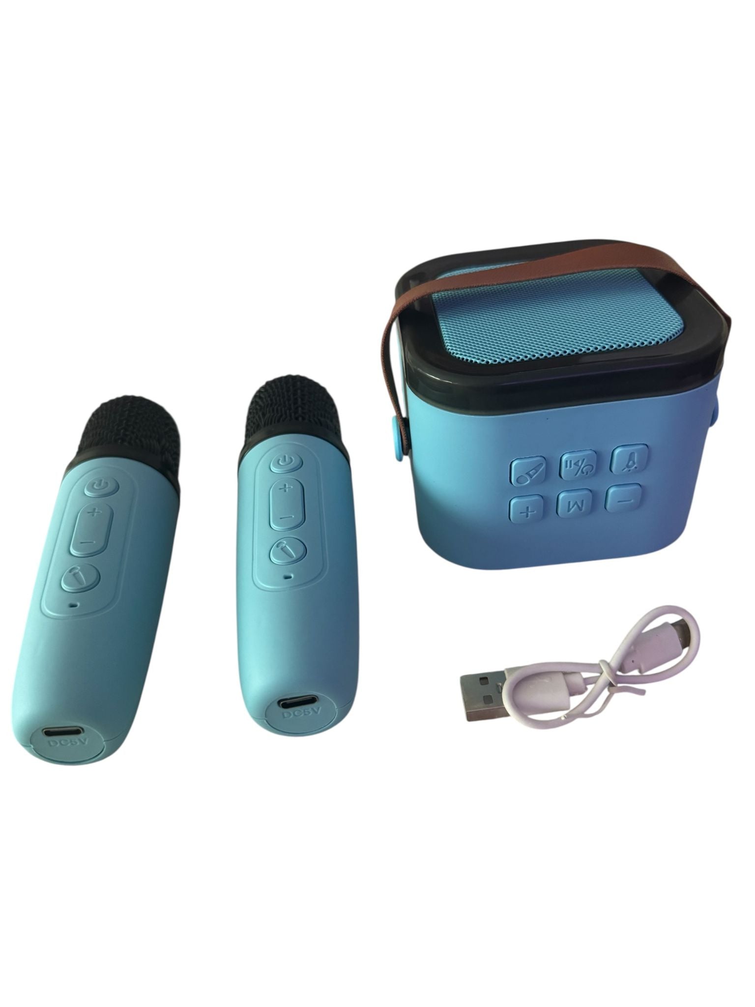 Boxă Portabilă Karaoke cu 2 Microfoane Wireless, Bluetooth, Lumini RGB, Albastru