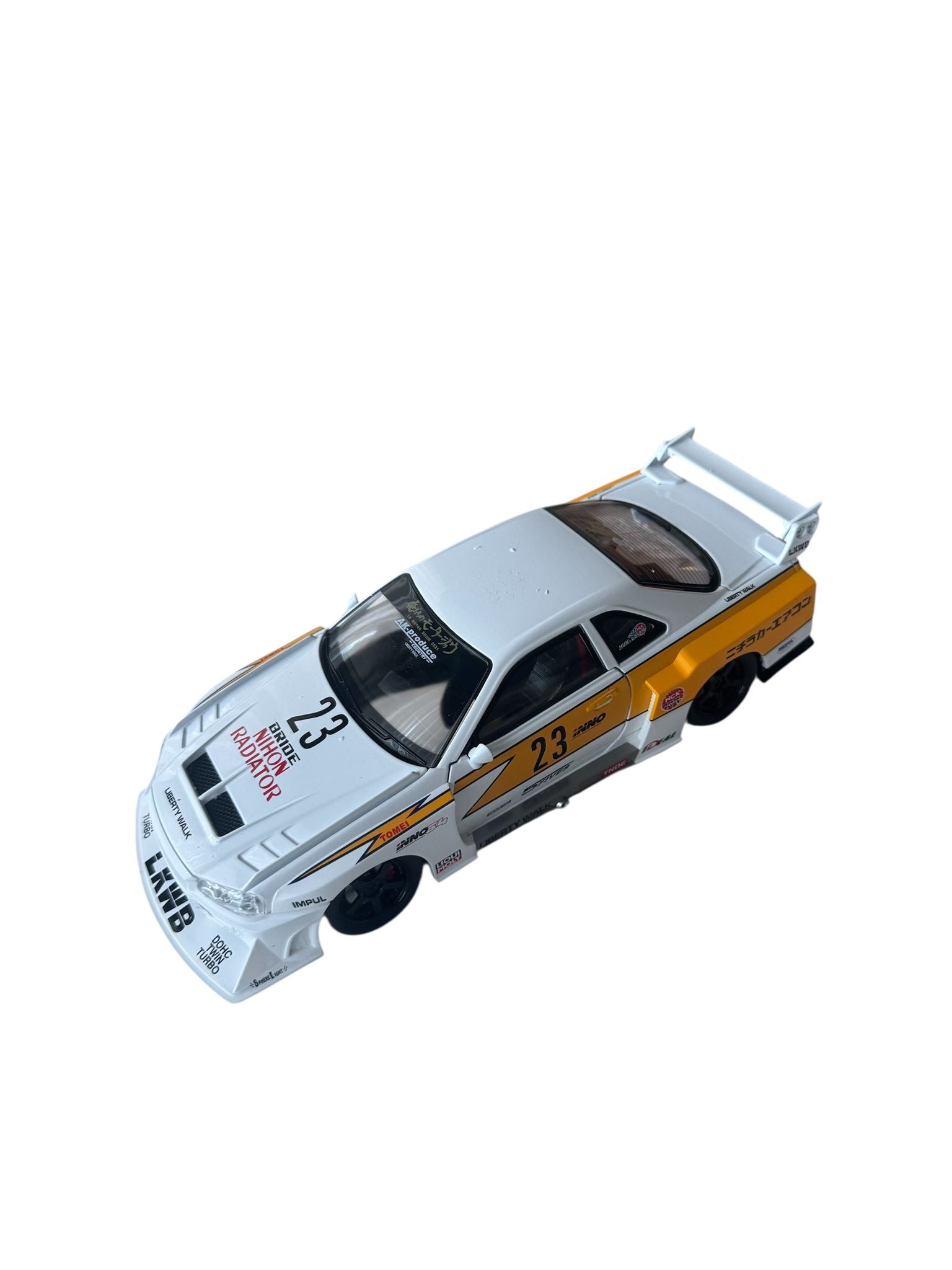 Mașină de colecție sport metalică 1:24 cu lumini și sunete, model racing cu portbagaj și uși funcționale
