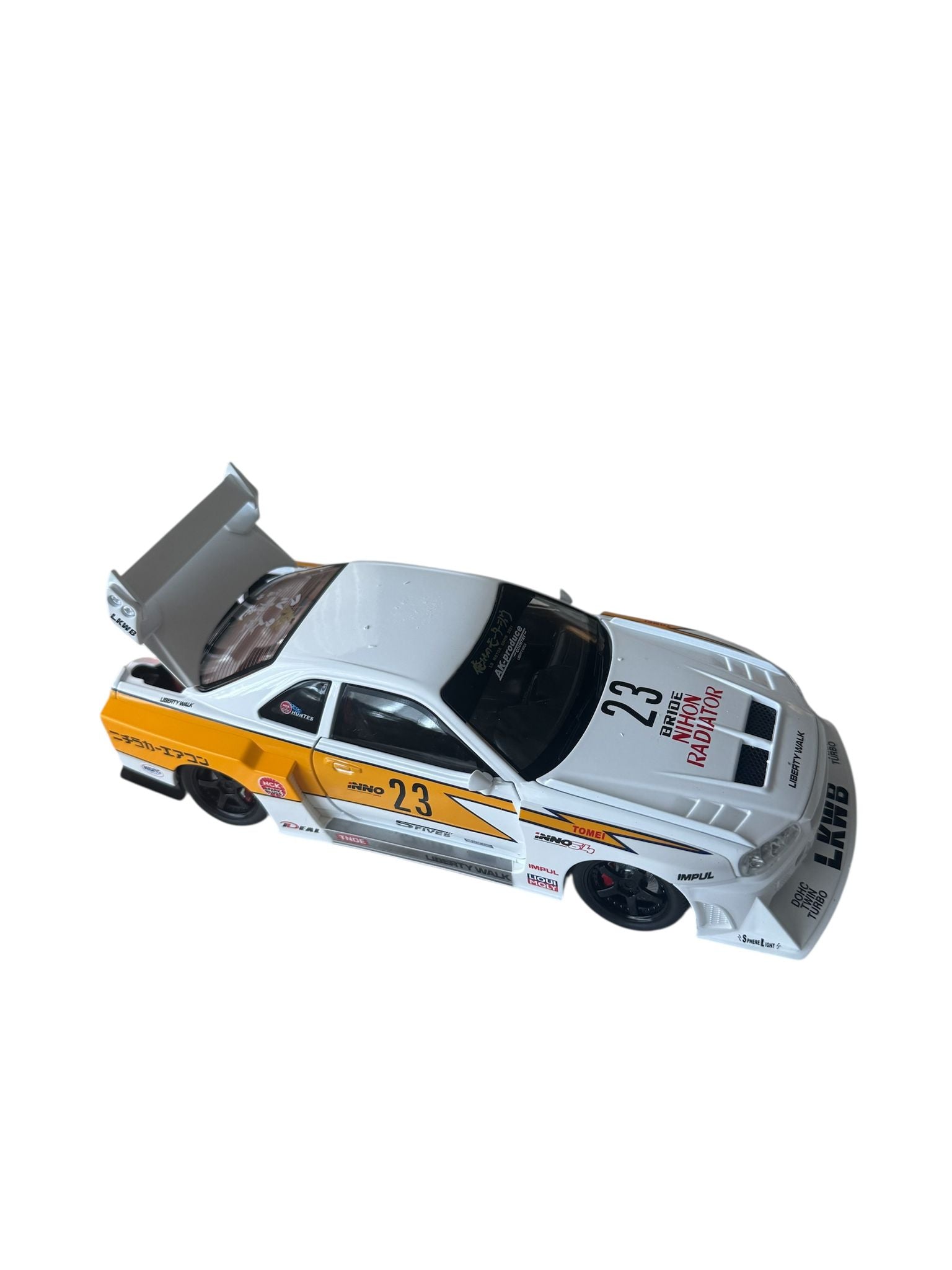 Mașină de colecție sport metalică 1:24 cu lumini și sunete, model racing cu portbagaj și uși funcționale