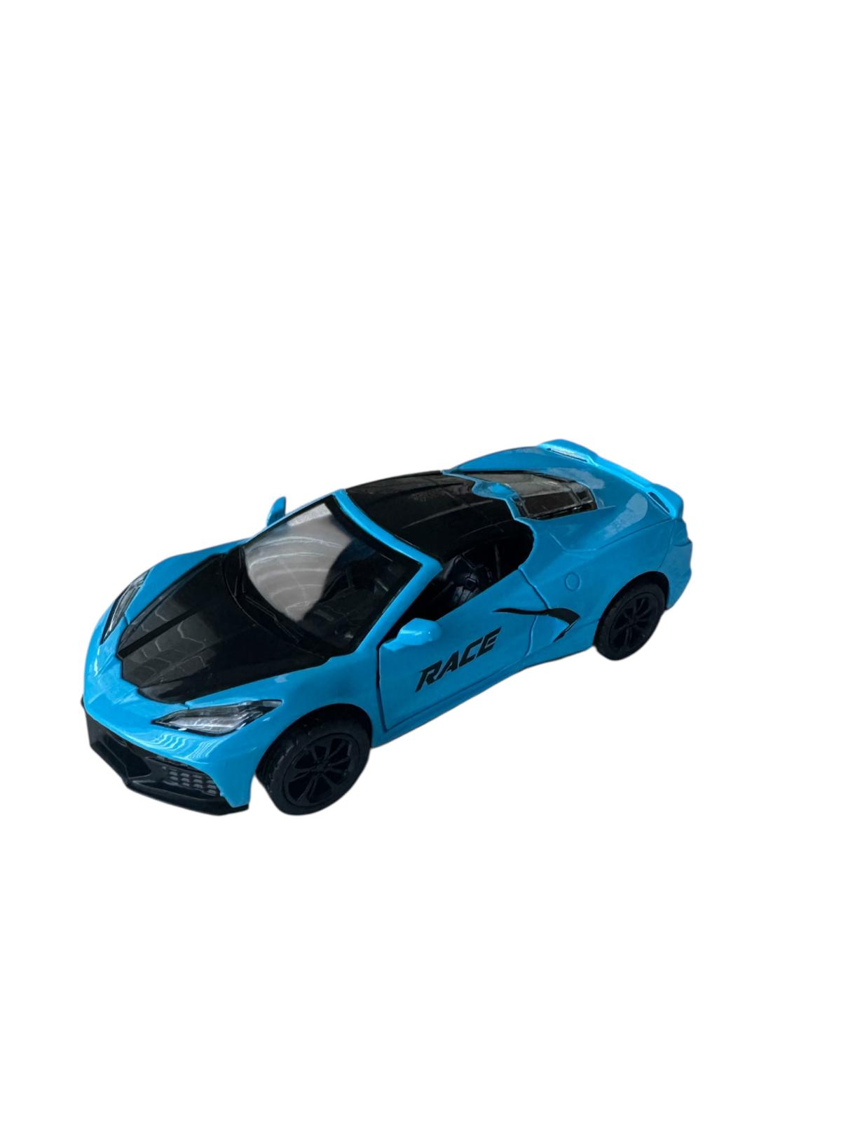 Mașină sport miniatură cu lumini și sunete, model racing albastru, cu uși funcționale și mecanism pull-back