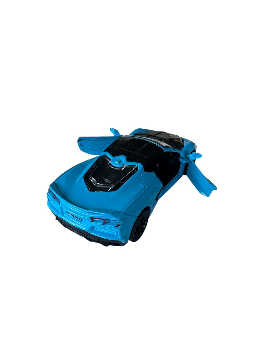 Mașină sport miniatură cu lumini și sunete, model racing albastru, cu uși funcționale și mecanism pull-back