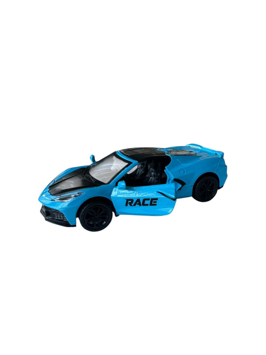 Mașină sport miniatură cu lumini și sunete, model racing albastru, cu uși funcționale și mecanism pull-back