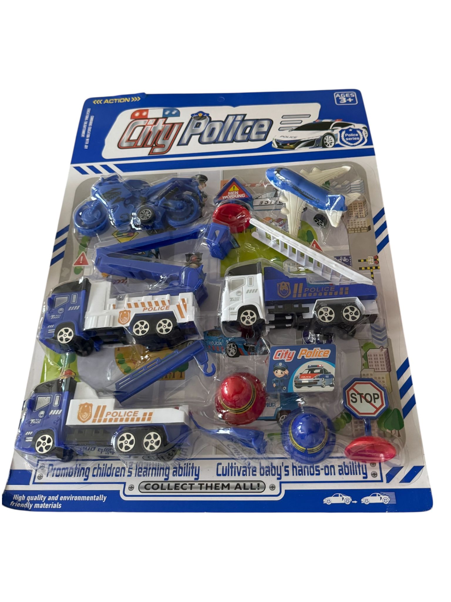 Set jucării interactive Poliție pentru copii, vehicule poliție, motocicletă, avion și accesorii
