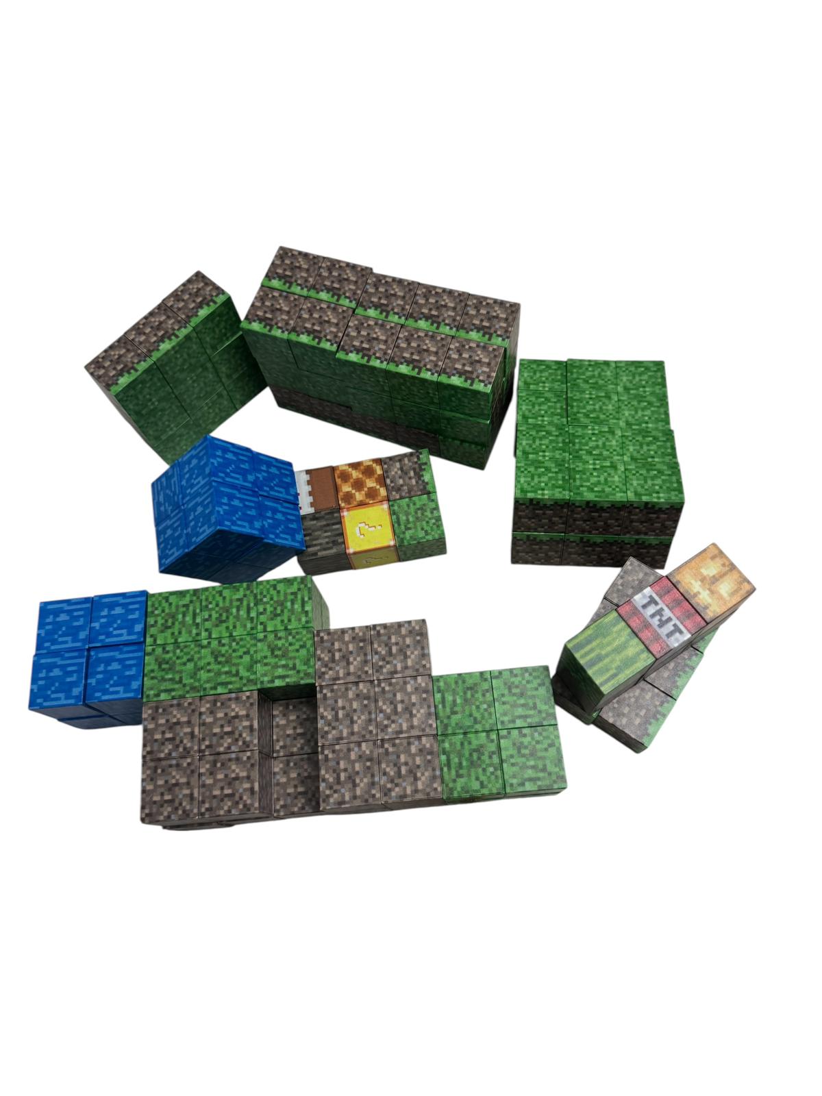 Set construcție interactiv Magnetic Cube Building, 128 piese magnetice, figurine incluse, joc creativ tip pixel, 3+