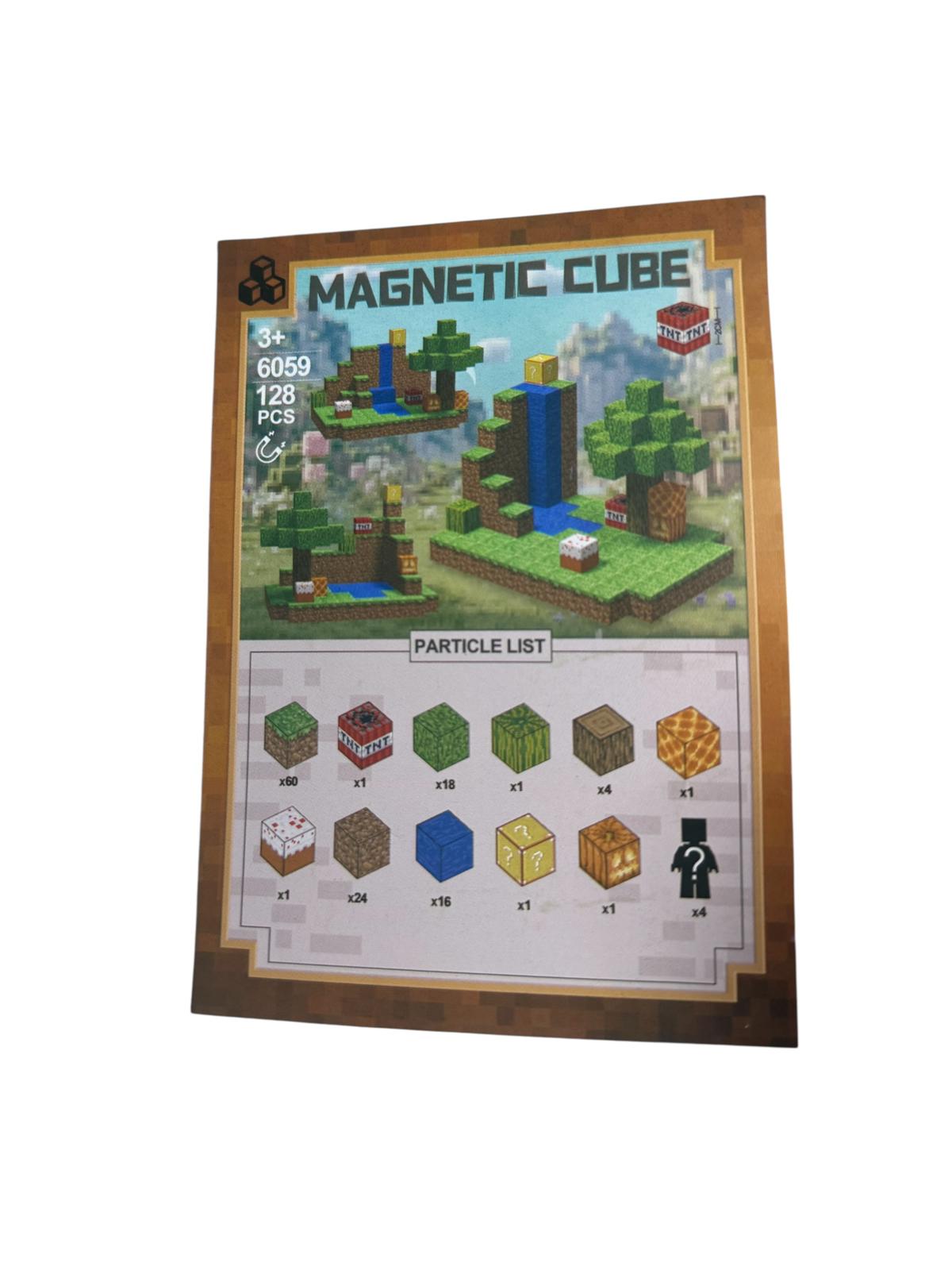 Set construcție interactiv Magnetic Cube Building, 128 piese magnetice, figurine incluse, joc creativ tip pixel, 3+