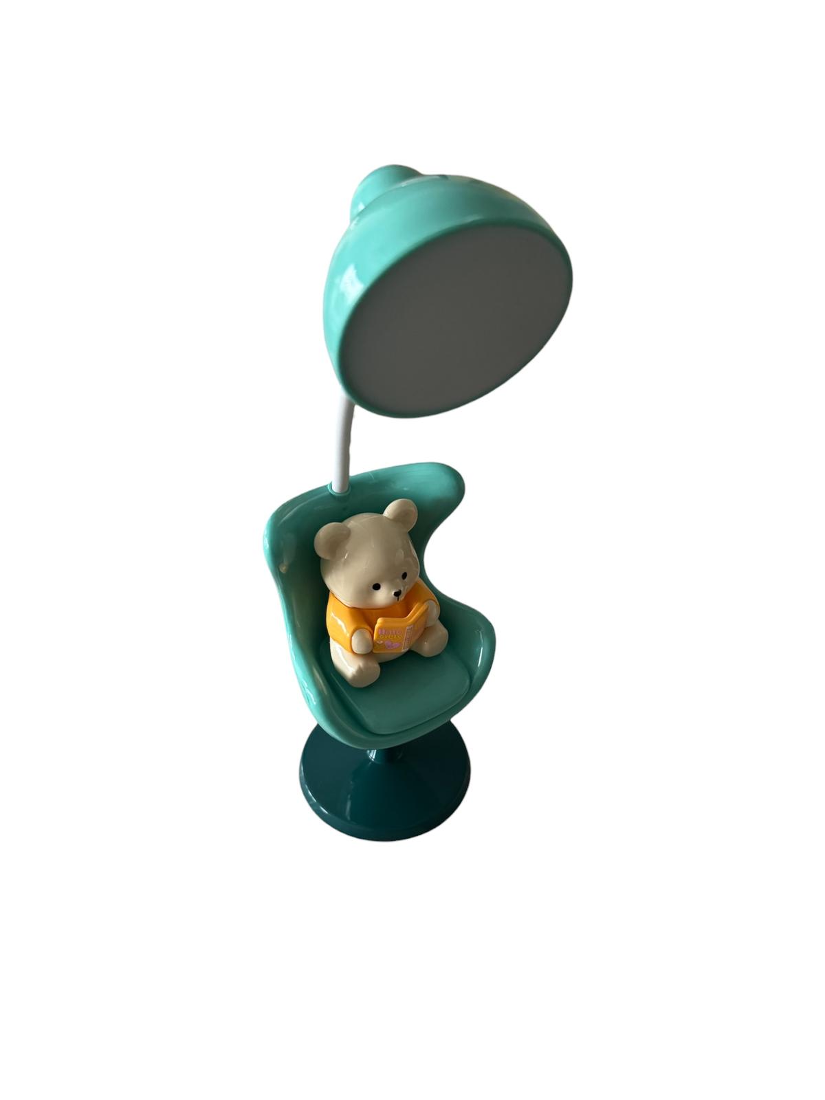 Lampă LED de birou pentru Copii cu Ursuleț, 3 trepte intensitate, încărcare USB, gât flexibil 360°, Verde