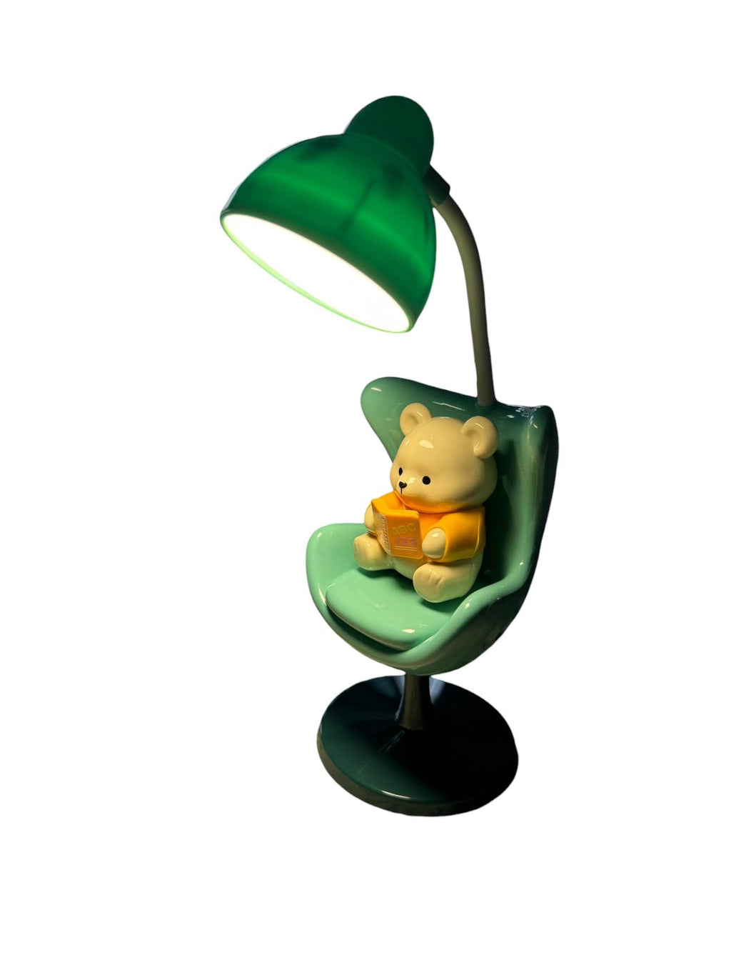 Lampă LED de birou pentru Copii cu Ursuleț, 3 trepte intensitate, încărcare USB, gât flexibil 360°, Verde