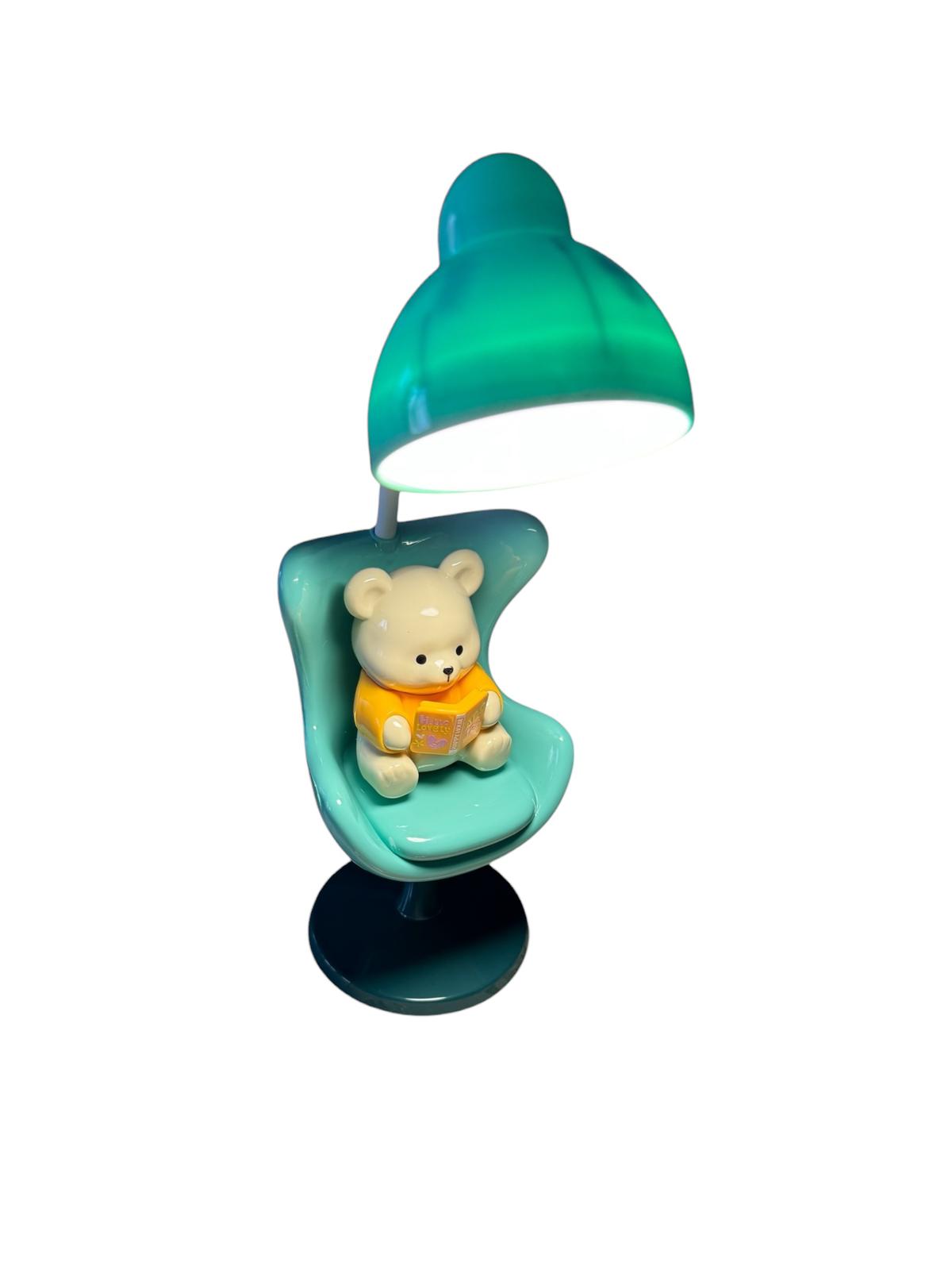 Lampă LED de birou pentru Copii cu Ursuleț, 3 trepte intensitate, încărcare USB, gât flexibil 360°, Verde