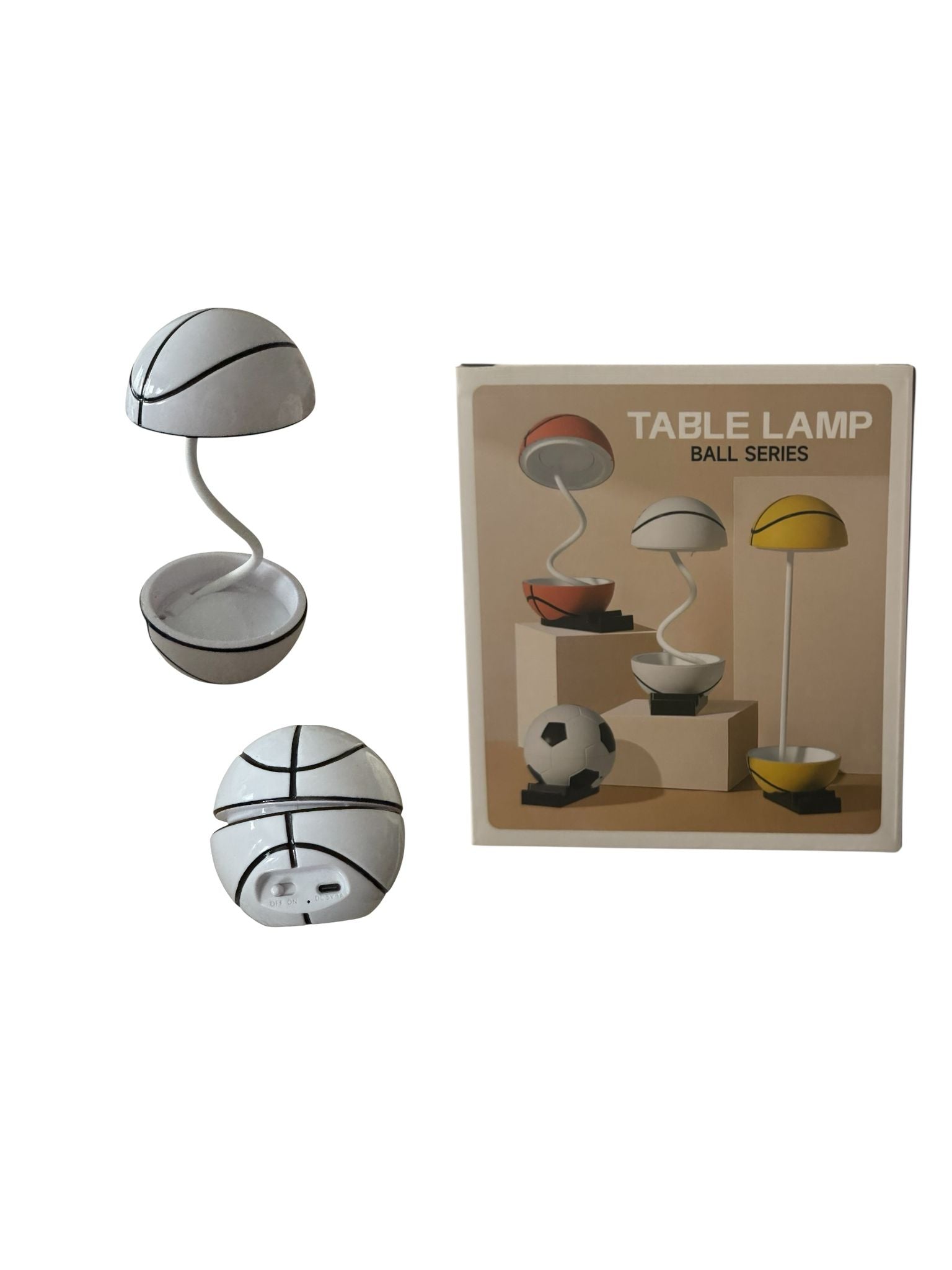 Lampă de birou LED în formă de minge de baschet, reîncărcabilă USB, suport telefon, lumină reglabilă, design modern