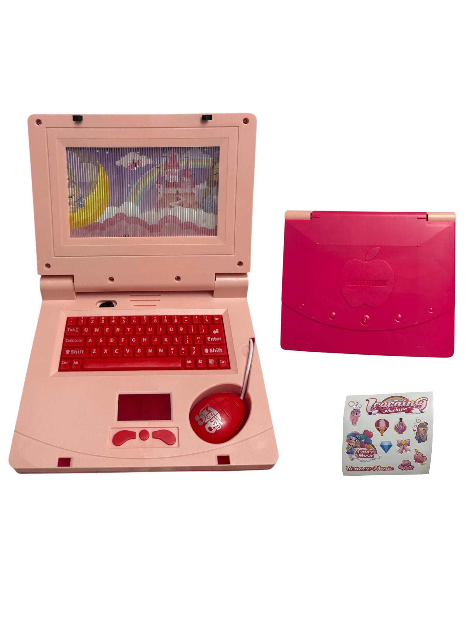 Set Cadou interactiv pentru copii – Telefon Learning Phone + Laptop educativ cu tastatură și mouse, Roz, 3+ ani