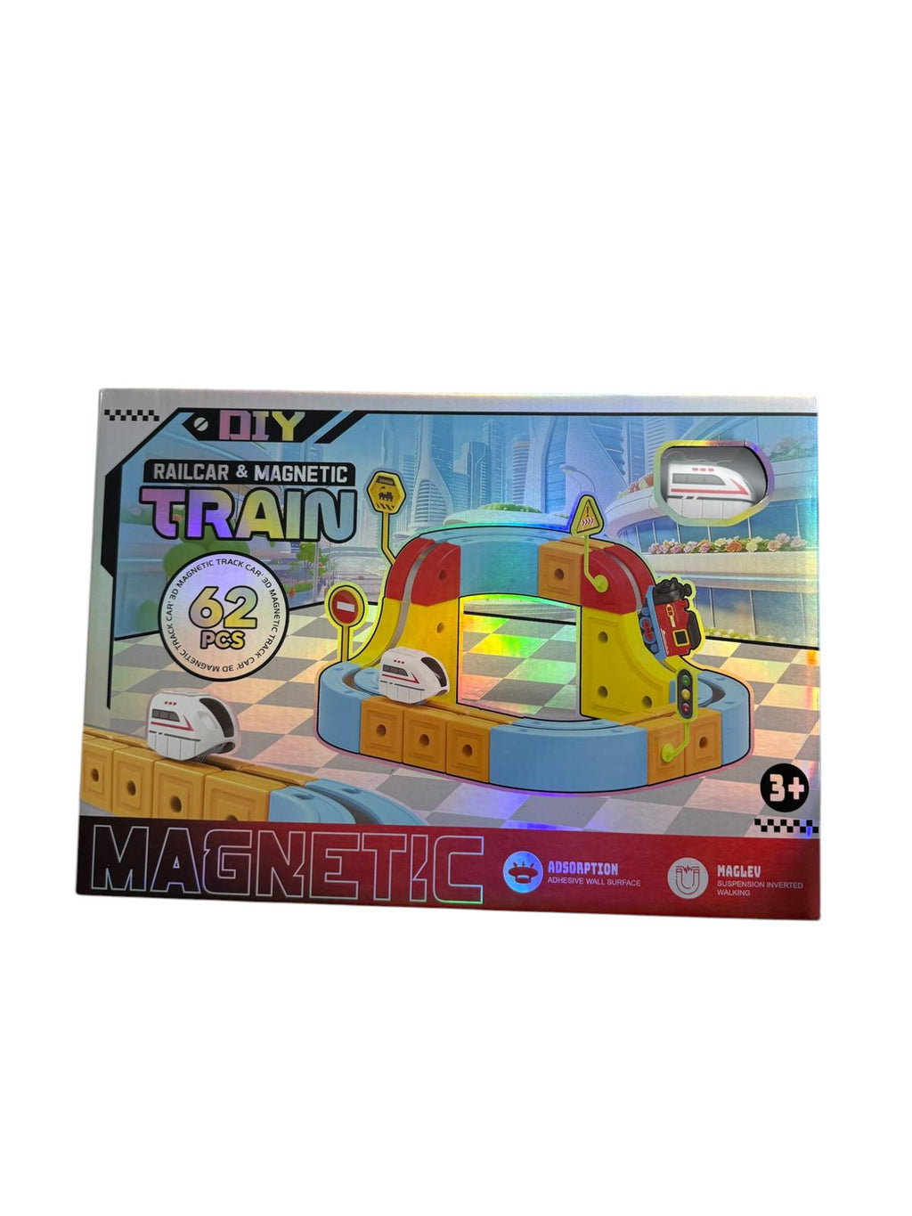 Tren Magnetic 3D cu Circuit – 62 Piese, jucărie interactivă și educativă