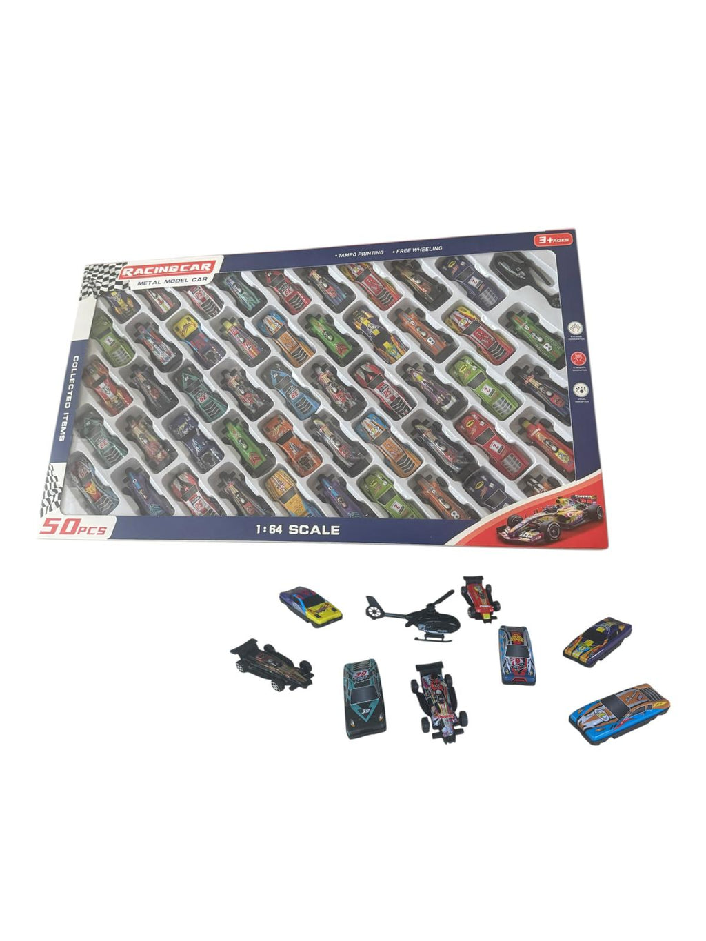 Set Mare 50 Mașinuțe Sport de Curse, Scară 1:64, Free Wheel, modele diverse, 3+ ani
