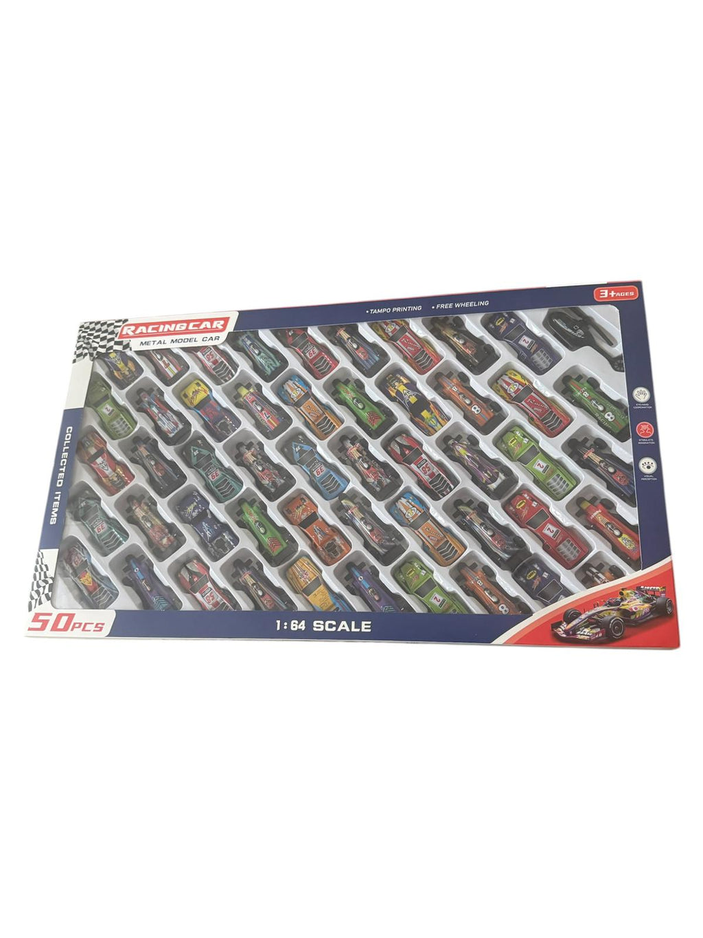Set Mare 50 Mașinuțe Sport de Curse, Scară 1:64, Free Wheel, modele diverse, 3+ ani