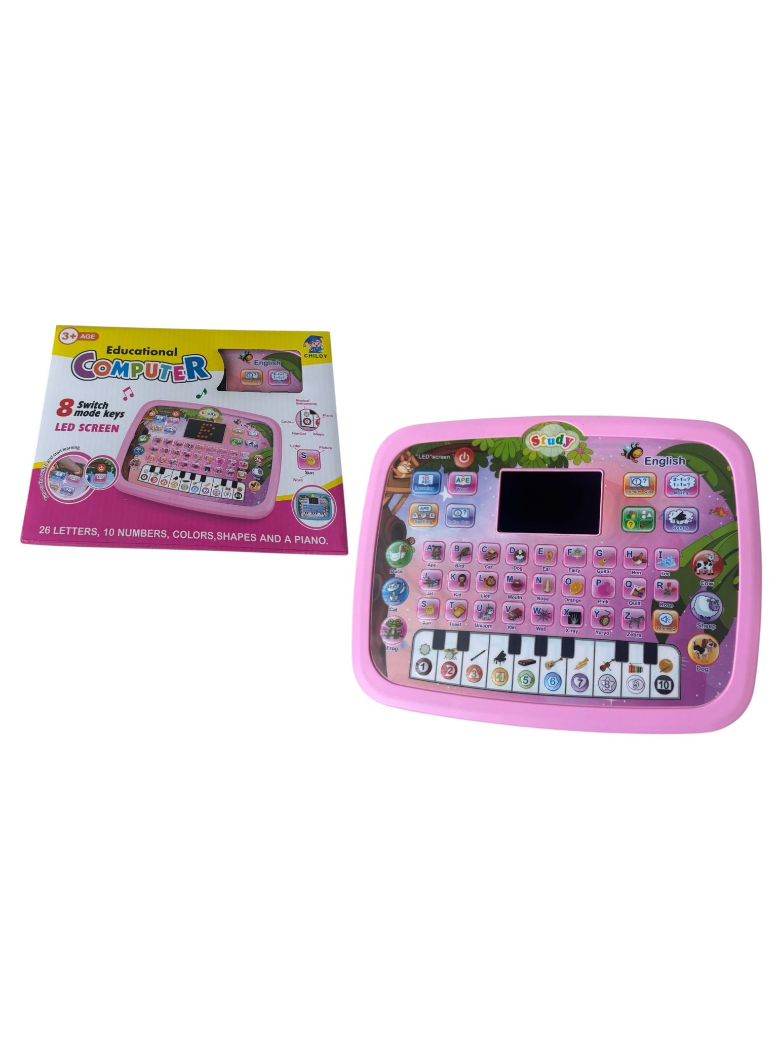Tabletă educativă interactivă pentru copii, Educational Computer, 8 moduri de învățare, LED, pian și sunete, Roz