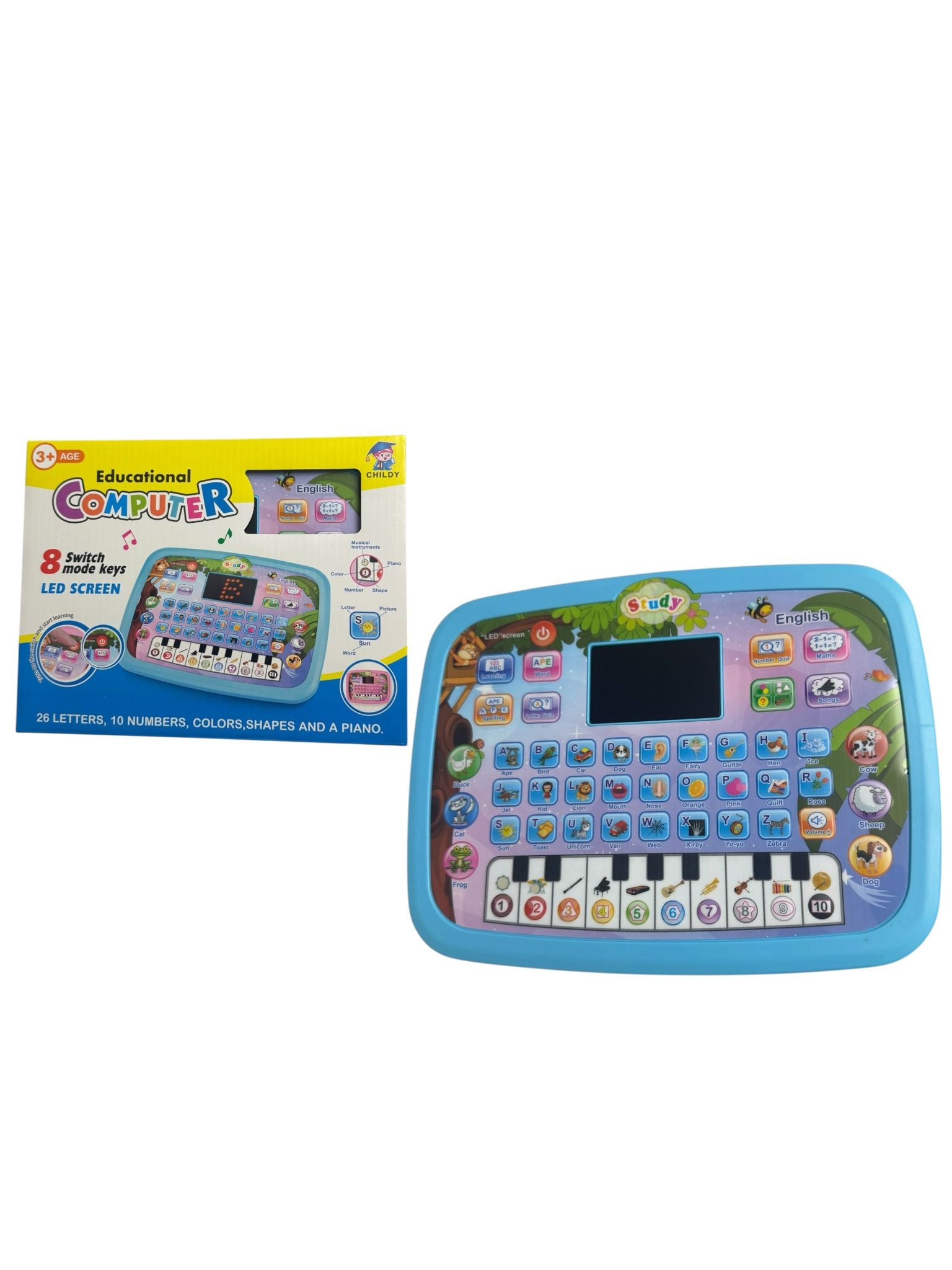Tabletă educativă interactivă pentru copii, Educational Computer, 8 moduri de învățare, LED, pian și sunete, Albastru