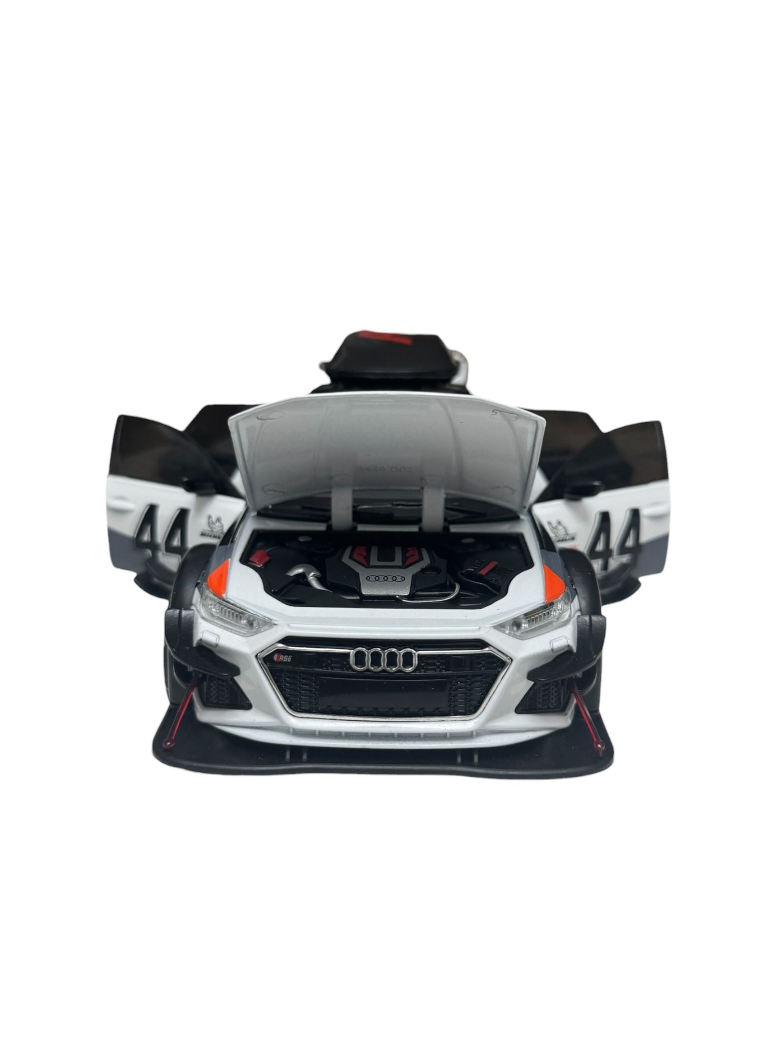 Mașină metalică, design model tip Audi, interactiv, lumini și sunet, Alb