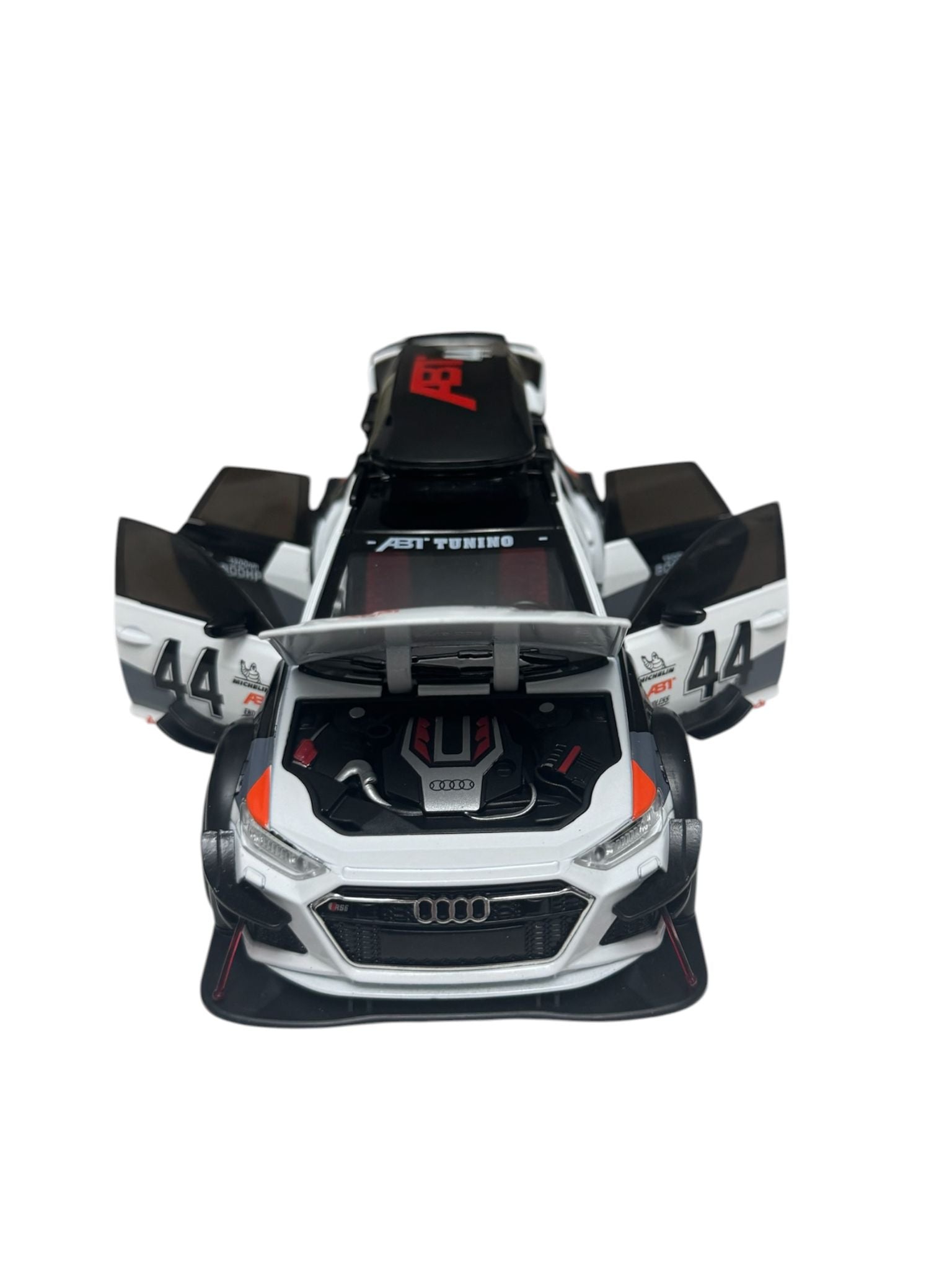 Mașină metalică, design model tip Audi, interactiv, lumini și sunet, Alb