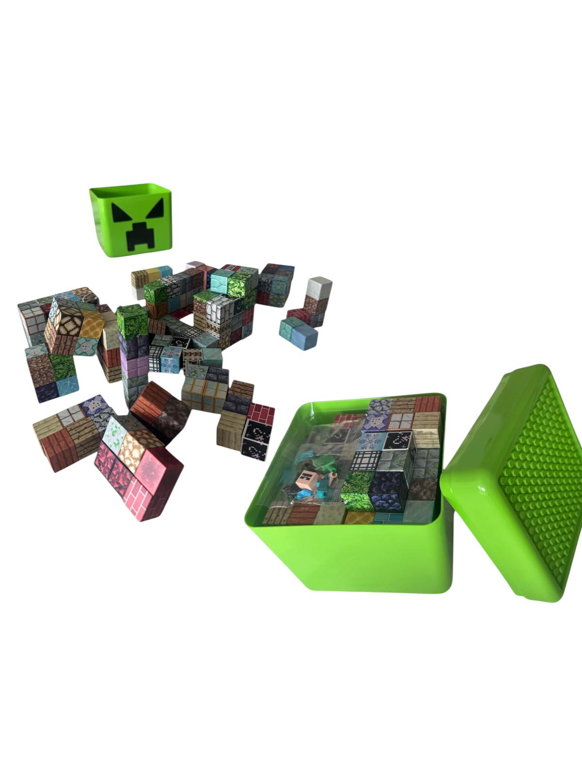 Set Construcție Magnetic 180 Piese, Cuburi Magnetice Tip Pixel, Cutie Depozitare Inclusă, Joc Educativ Creativ pentru Copii