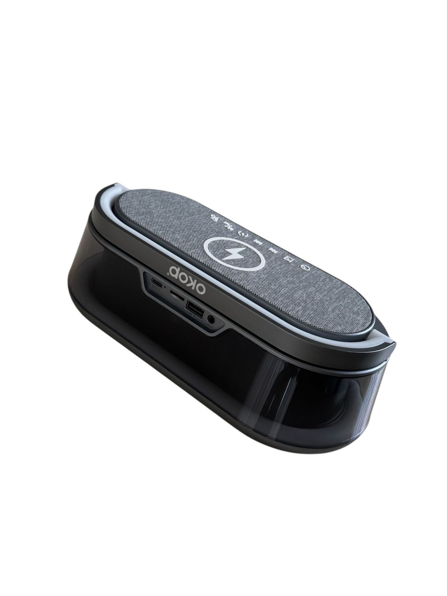 Boxă Portabilă Bluetooth, Încărcare Wireless 15W, RGB, Ceas și Alarmă, 10W, Pliabilă 180°