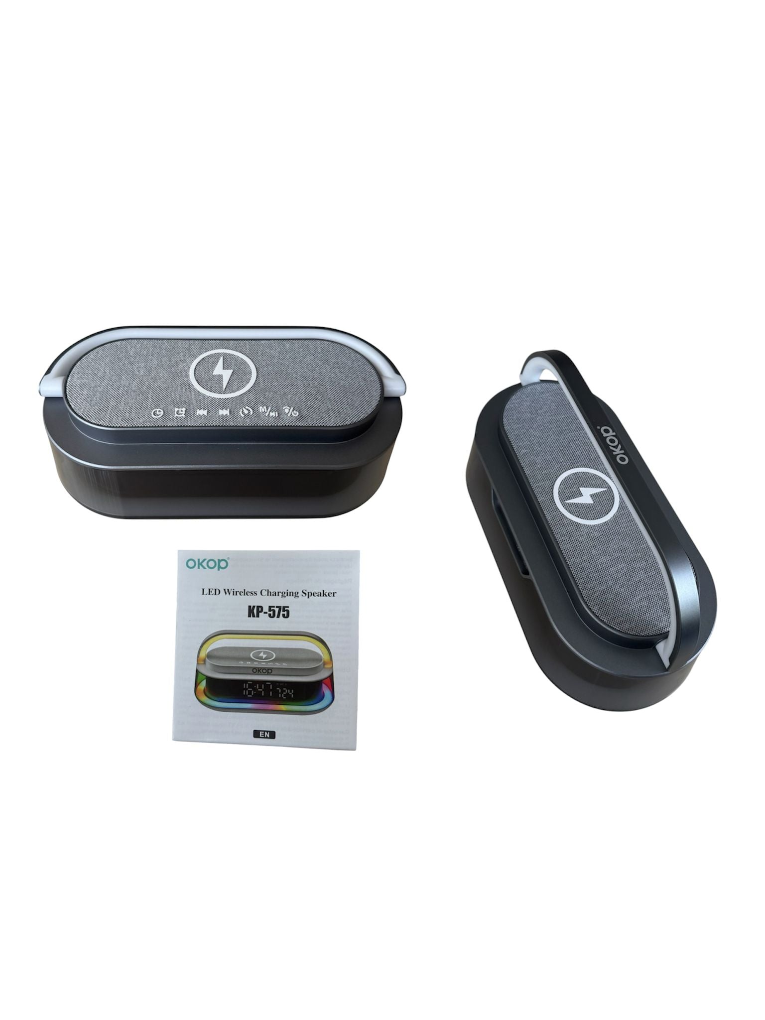 Boxă Portabilă Bluetooth, Încărcare Wireless 15W, RGB, Ceas și Alarmă, 10W, Pliabilă 180°