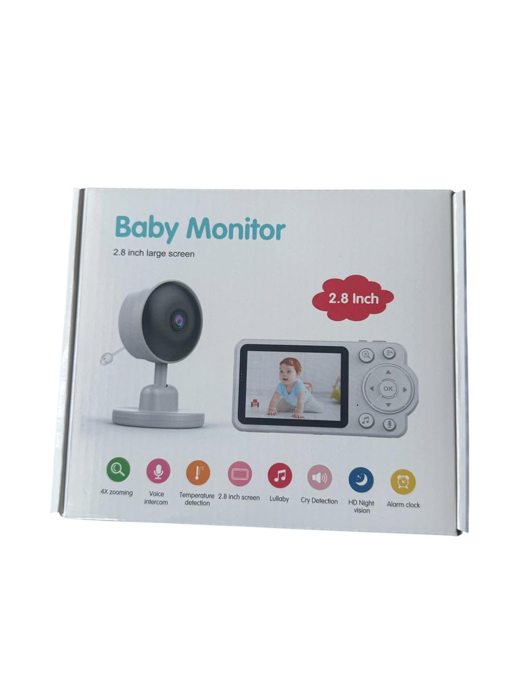 Monitor Bebe Wireless cu Cameră și Ecran LCD 2.8 Inch, Night Vision, Audio Bidirecțional, Temperatură, Zoom 4X, Alarmă, Alb