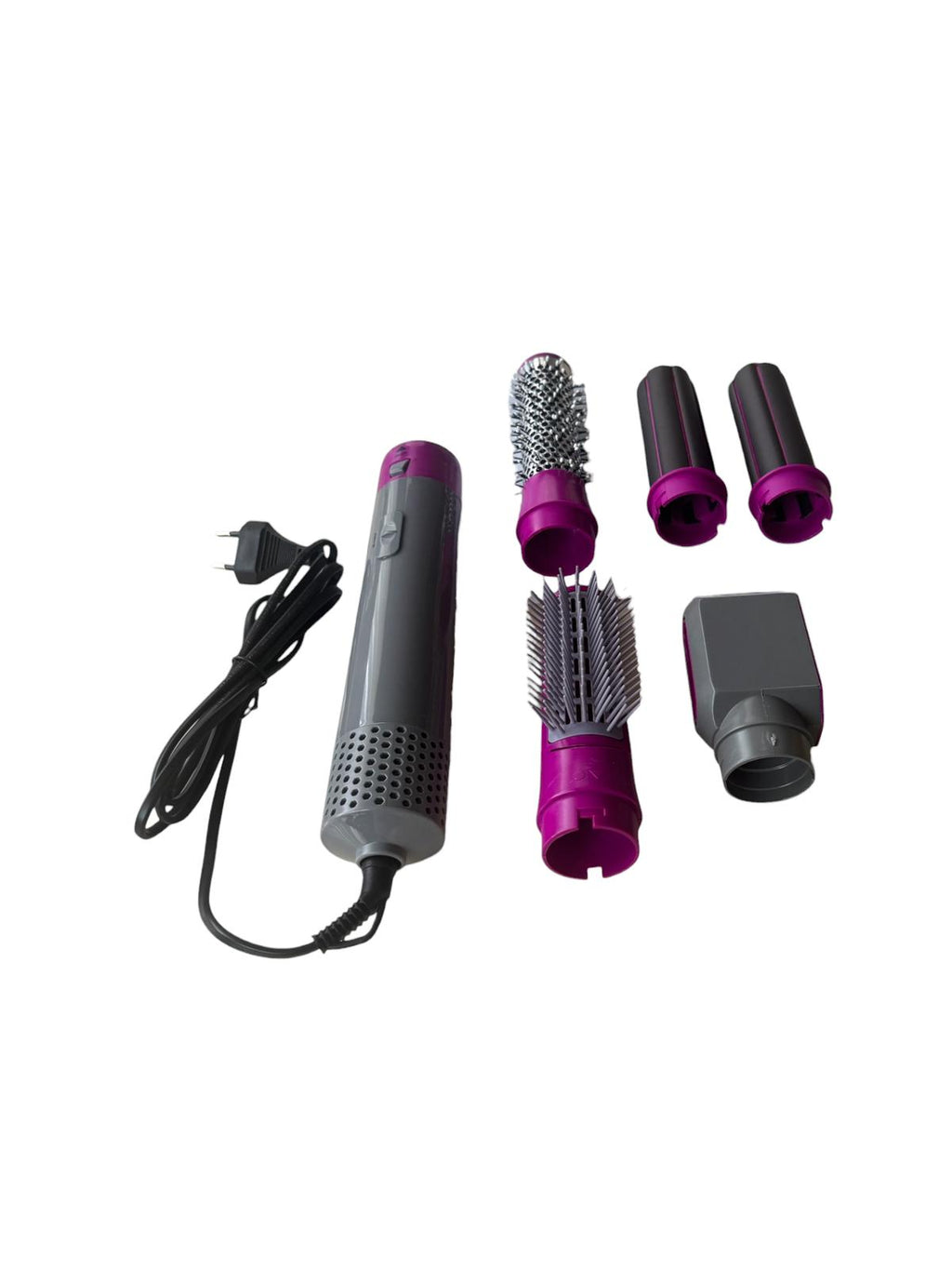 Perie Rotativă cu Aer Cald 5 în 1, Hot Air Styler, 1000W, 4 Accesorii, Ondulator și Uscare, Roz/Gri