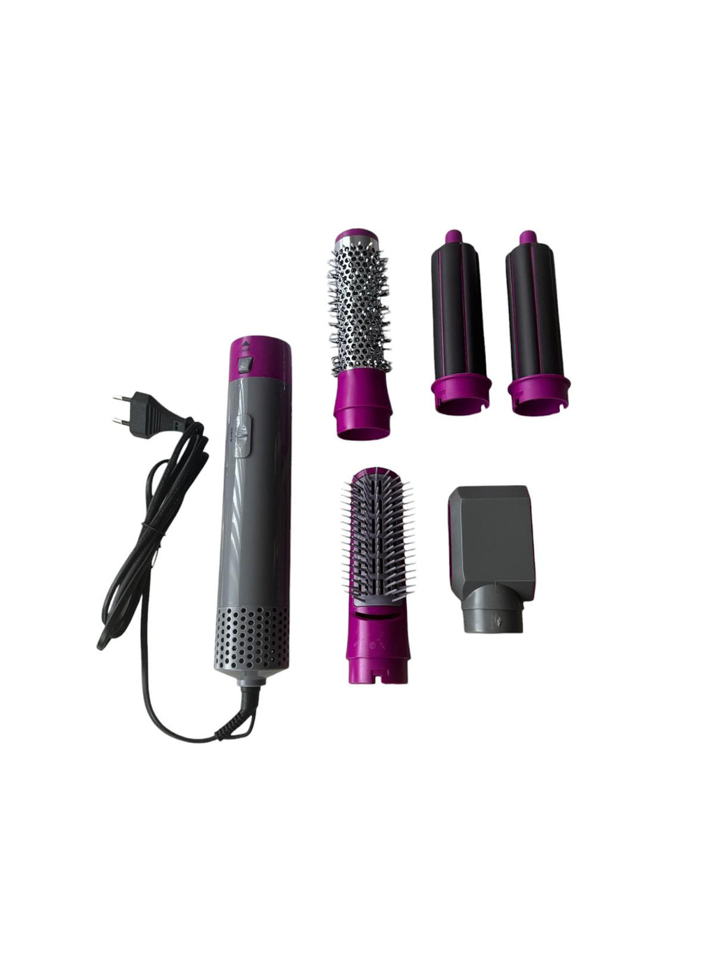 Perie Rotativă cu Aer Cald 5 în 1, Hot Air Styler, 1000W, 4 Accesorii, Ondulator și Uscare, Roz/Gri
