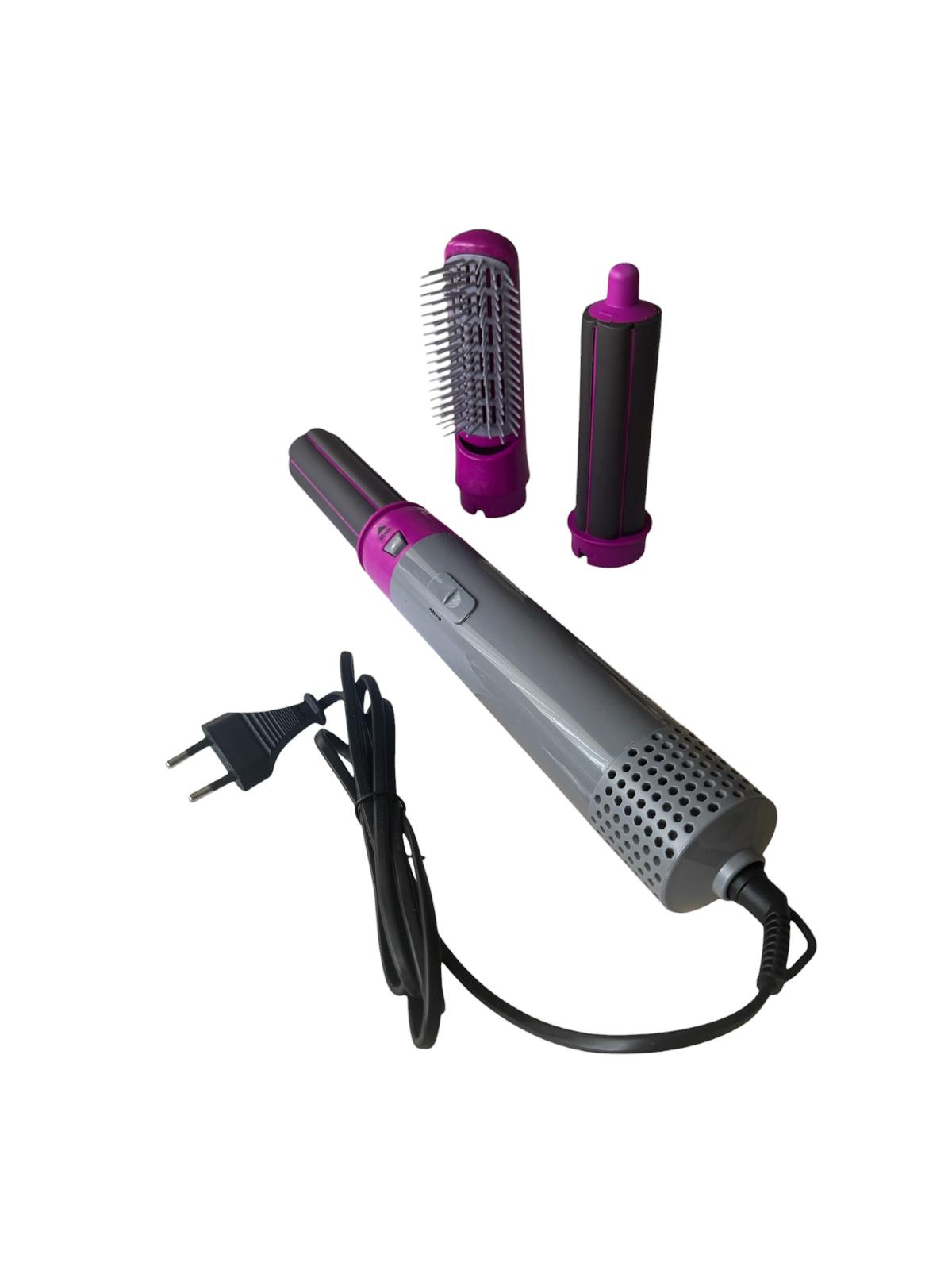 Perie Rotativă cu Aer Cald 5 în 1, Hot Air Styler, 1000W, 4 Accesorii, Ondulator și Uscare, Roz/Gri