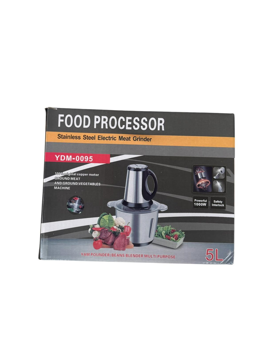 Tocator Electric 5L, 1000W, Bol Inox, Multifuncțional pentru Carne, Legume și Fructe, 3 Trepte Viteză