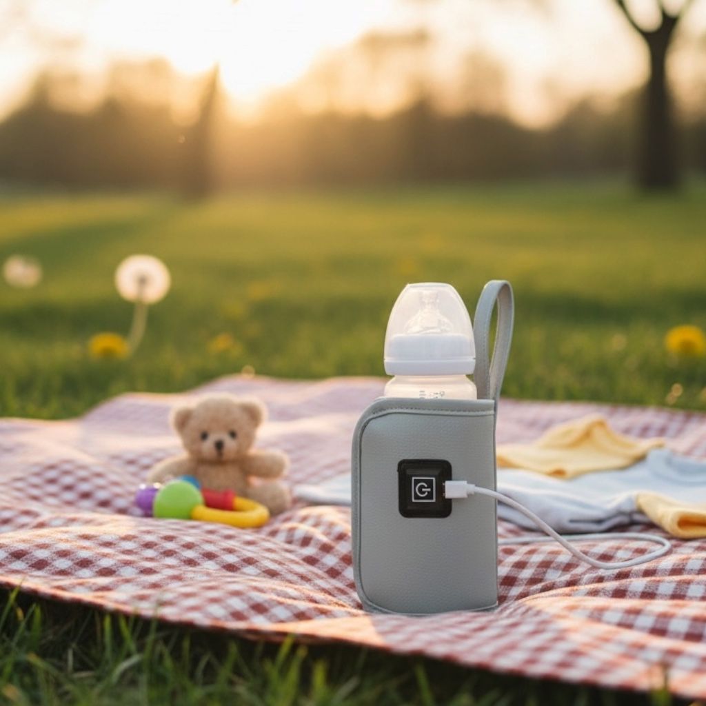 Încălzitor Portabil pentru Biberoane USB, Husă Termică Reglabilă, 3 Trepte Temperatură 40-60°C, Compatibil Universal, Gri